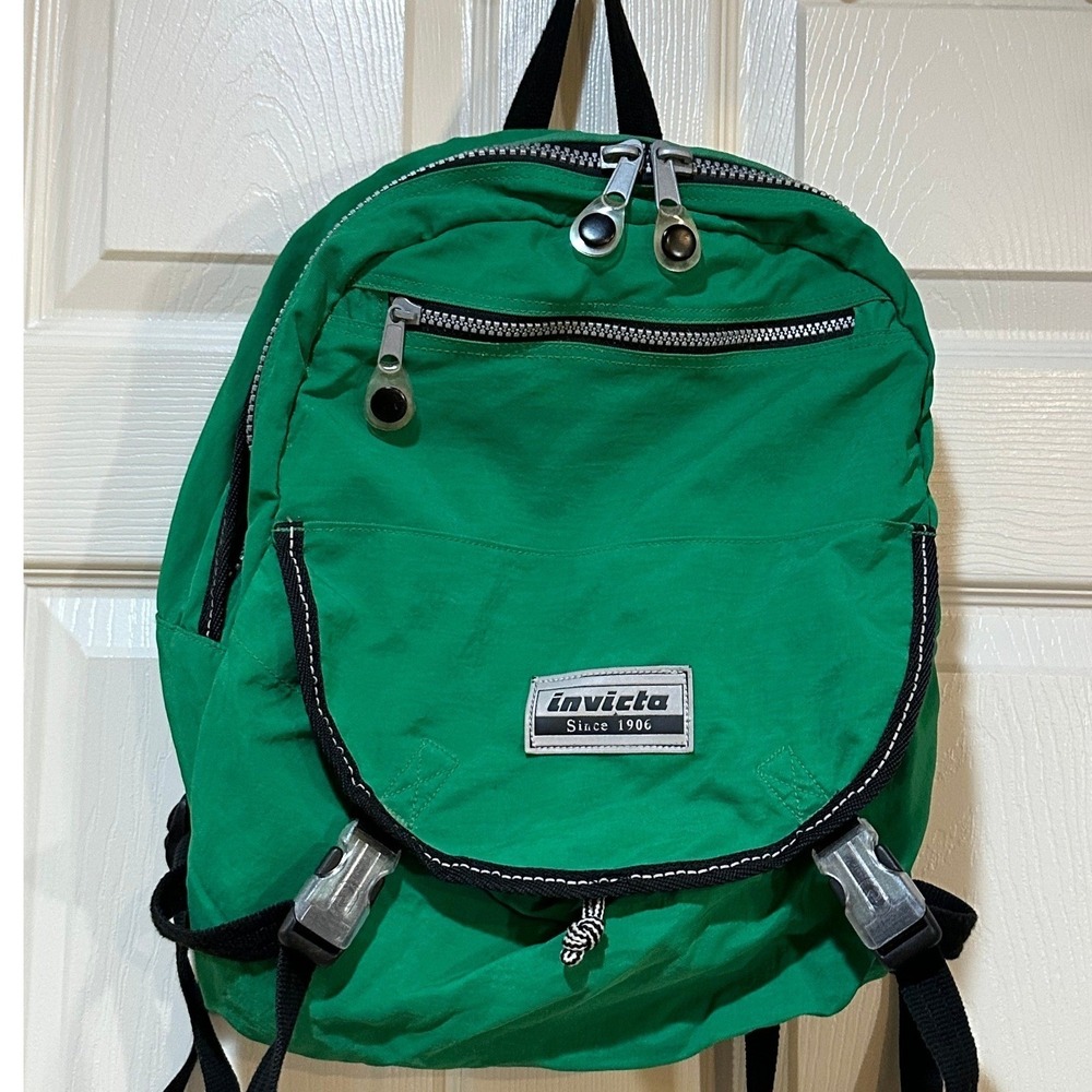 Invicta Green Nylon Vintage Backpack Multi Pocket Rucksack Since 1906 Bag